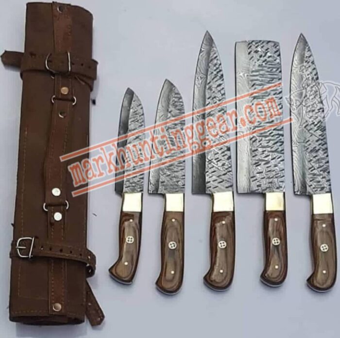 Custom Handmade Damascus steel Chef knives Set. - Image 1