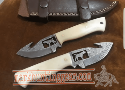 Custom Handmade Damascus Steel Gut Hook Skinner Knife Set