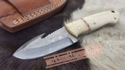 Custom Handmade Damascus Steel Gut Hook Skinner Knife.