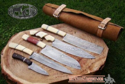 Custom Handmade Damascus Steel Chef knives Set.