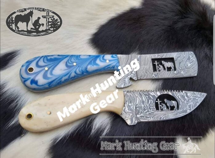 Custom made Damascus Steel Cowboy Skinner & Bull Cutter knife Set. - Image 1