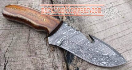 Custom Handmade Damascus Steel Gut Hook Skinner Knife