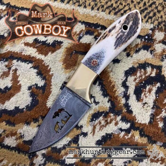 Custom Handmade Damascus Steel Cowboy Skinner Knife - Image 1