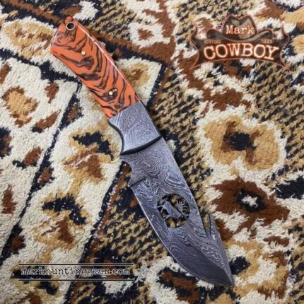 Custom Handmade Damascus Steel Gut Hook Skinner Knife