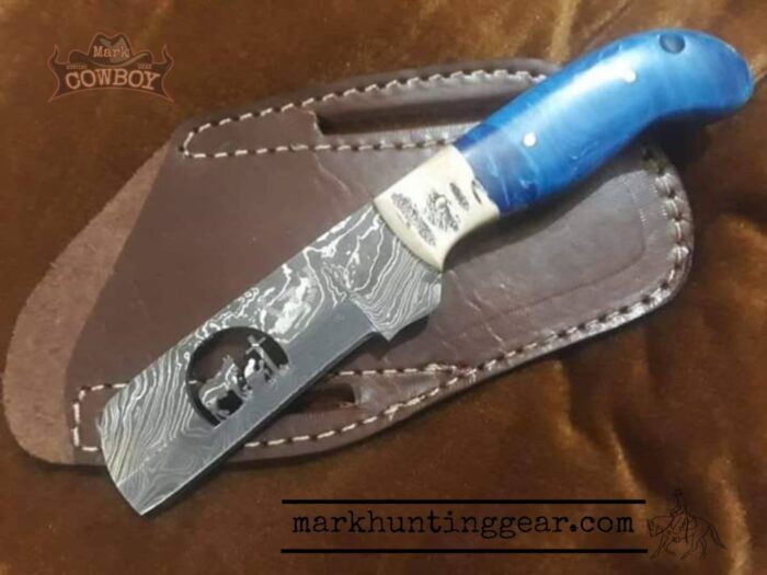 Custom Handmade Damascus Steel Cowboy Bull Cutter Knife - Image 1