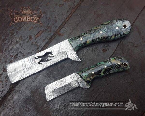 Custom made Damascus Steel Cowboy Bull Cutter knife set - Image 1