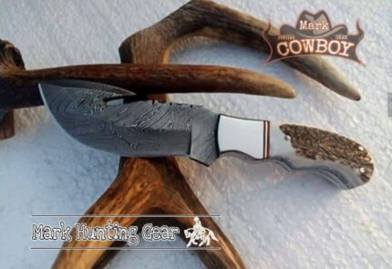 Custom Handmade Damascus Steel Gut Hook Skinner Knife