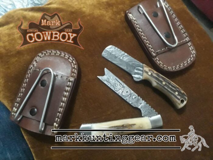Custom made Damascus Steel Cowboy Bull Cutter Knife Set - Image 1