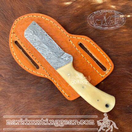 Custom Made Damascus Steel Cowboy Bull Cutter Knife