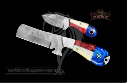 Custom Made Damascus Steel Bull Cutter & mini knife..