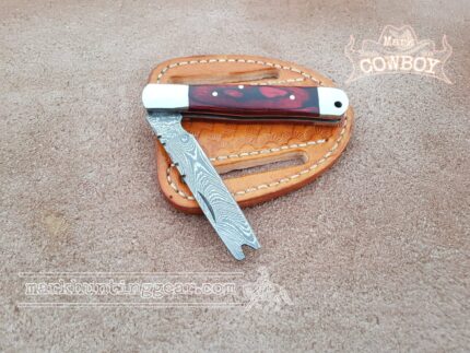 Custom Made Damascus Steel Cowboy Folding knife..