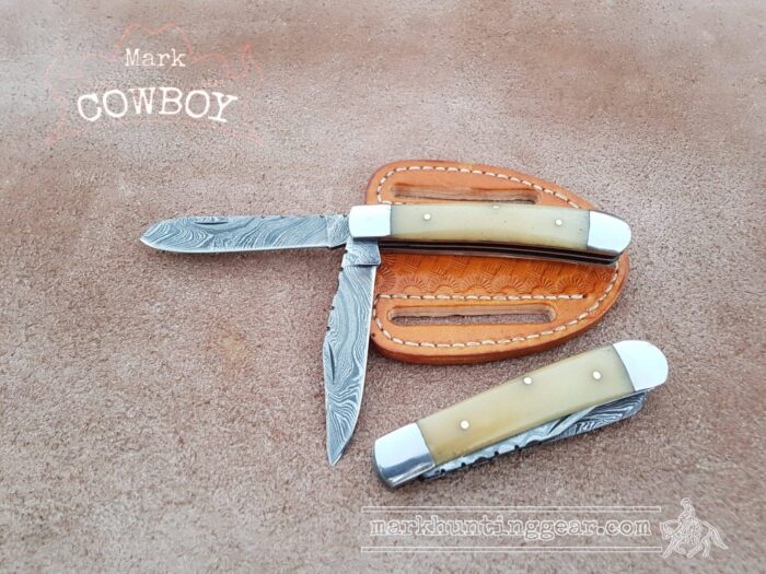 Custom Made Damascus Steel Cowboy Folding knife Set... - Image 1