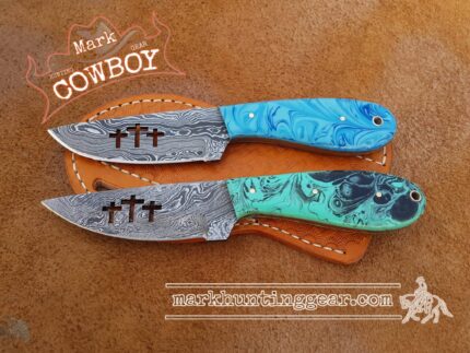 Custom Made Damascus Steel Cowboy Skinner knife set...