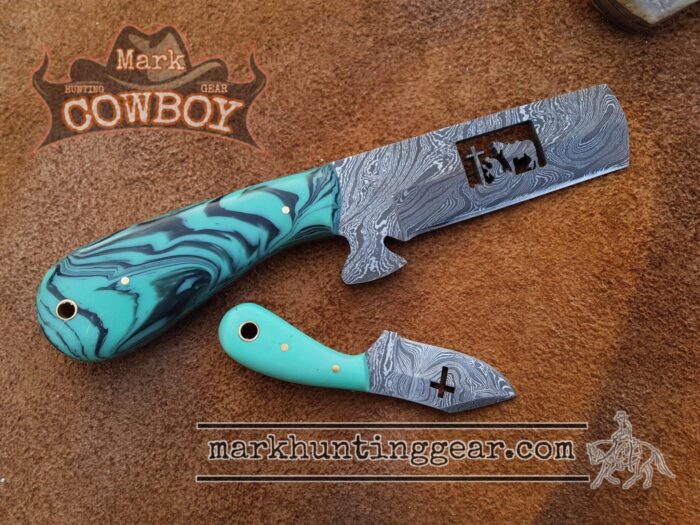 Custom Made Damascus Steel Bull Cutter Knife with a mini knife... - Image 1