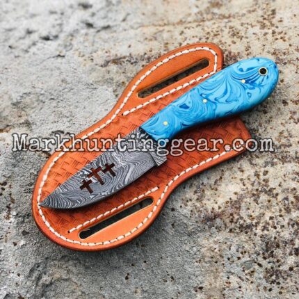 Custom Handmade Damascus Steel Cowboy Skinner Knife...