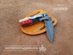 Custom Handmade Damascus Steel Cowboy Folding Knife...