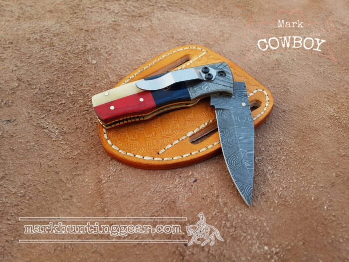 Custom Handmade Damascus Steel Cowboy Folding Knife... - Image 1