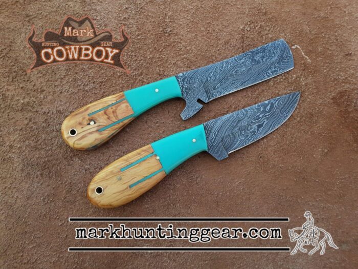 Custom Handmade Damascus Steel Cowboy Skinner & Bull Cutter Knife Set... - Image 1