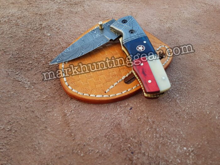 Custom Handmade Damascus Steel Cowboy Folding Knife... - Image 2