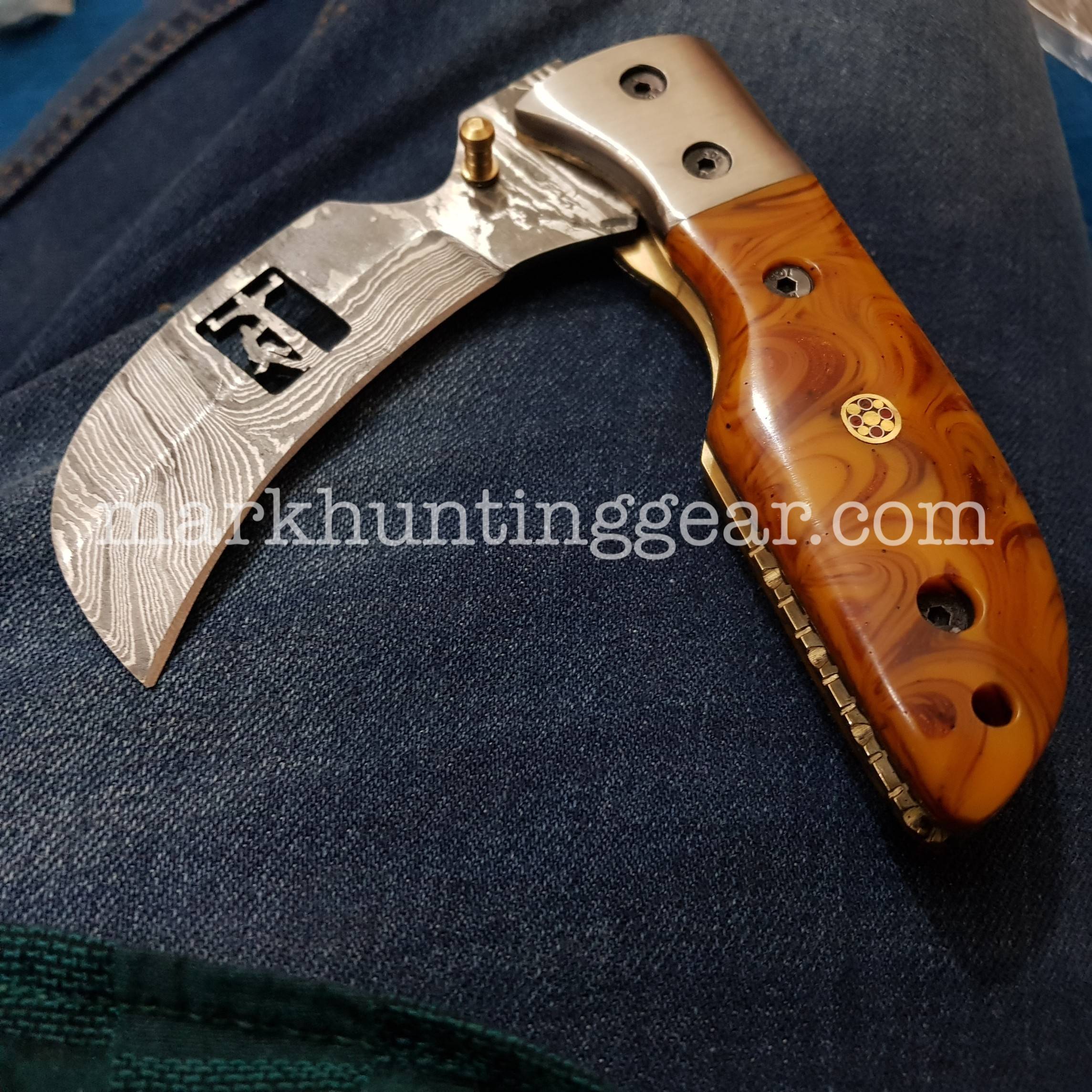 Custom Handmade Damascus Steel Hawkbill Pocket knife… - Mark Hunting Gear