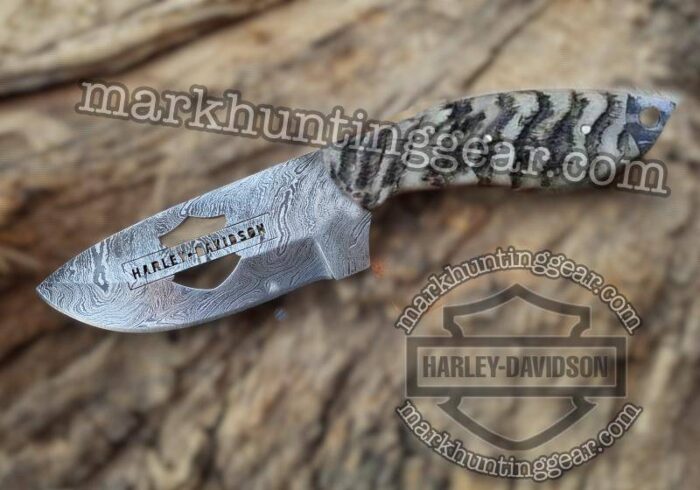 Custom Handmade Damascus Steel Harley Davidson Knife… - Image 1