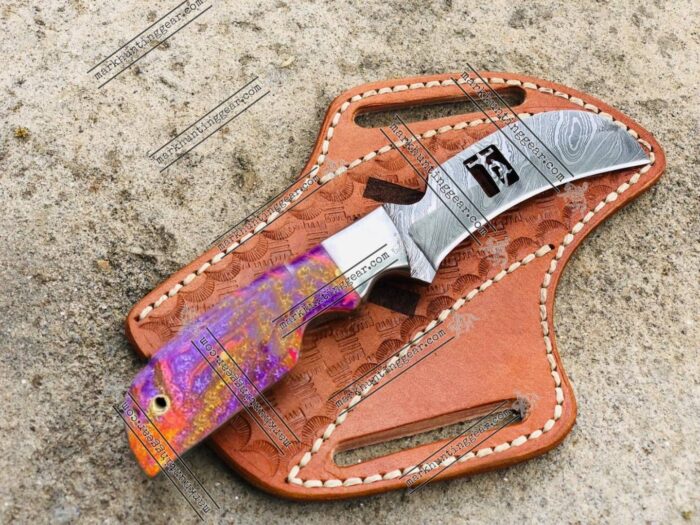 Custom Handmade Damascus Steel Lineman Knife… - Image 1