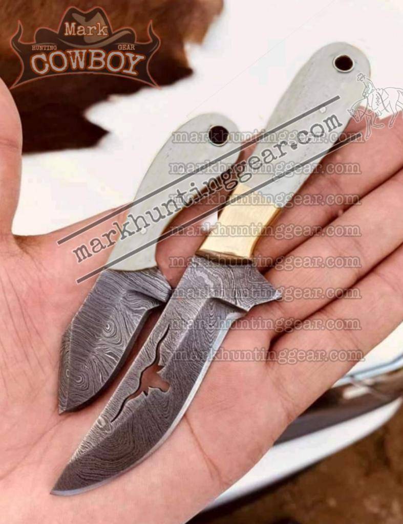 Custom Made Damascus Steel Three Cross Cowboy and Skinner knives