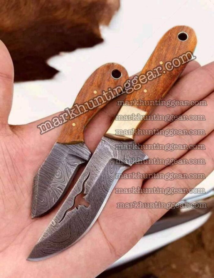 Custom Handmade Damascus steel Cowboy Skinner Knife with a 4″mini knife… - Image 1