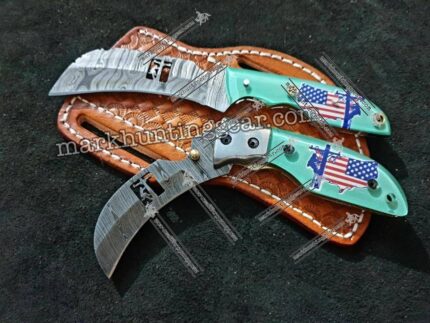 Custom Handmade Damascus Steel Lineman Knife set...