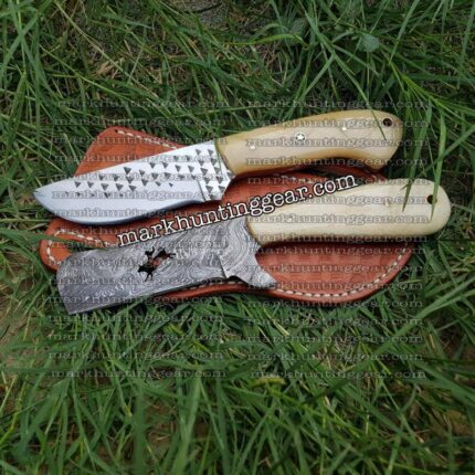 Custom Handmade Damascus Bull Cutter & Resp Steel Skinner knife set....
