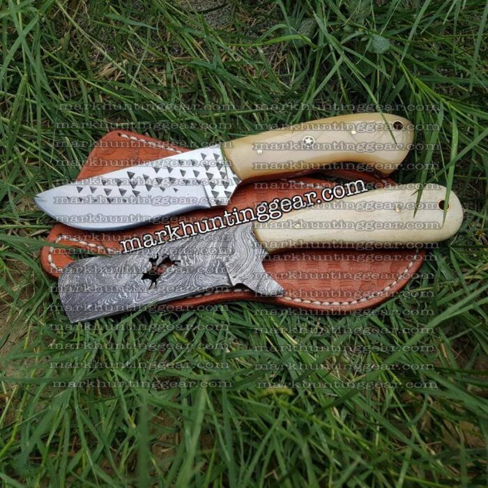 Custom Handmade Damascus Bull Cutter & Resp Steel Skinner knife set.... - Image 1