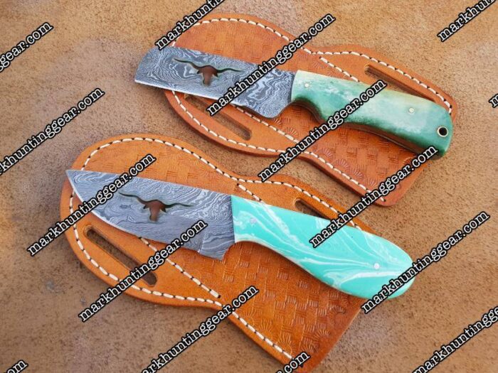 Custom Handmade Damascus Steel Blade Bull Cutter & Skinner knife set.... - Image 1