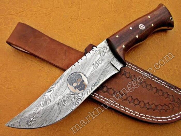 Custom Handmade Damascus Steel Skull Blade Bowie Knife…. - Image 1