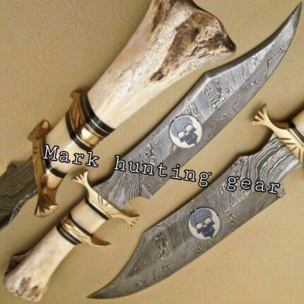 Custom Handmade Damascus Steel Skull Blade Bowie Knife….The Best Gift For Skull Lover’s