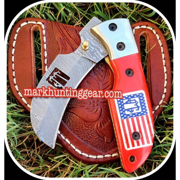 Custom Handmade Damascus Steel Hawkbill Pocket knife… - Image 1