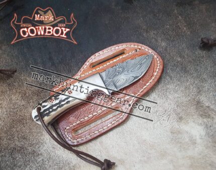 Custom Handmade Damascus Steel Cowboy Skinner Knife...