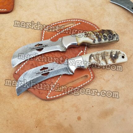 Custom Handmade Damascus Steel Hawkbill Knives With HARLEY-DAVIDSON Cut Out...