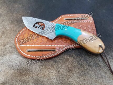 Custom Handmade Damascus Steel Cowboy Skinner Knife.