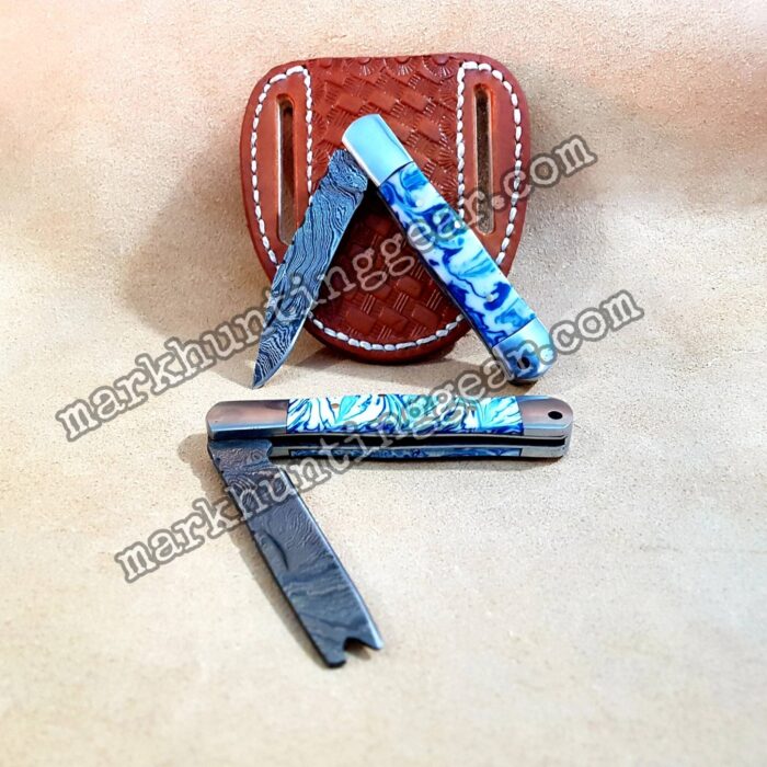 Custom Made Damascus Steel Cowboy Folding knife Pair... - Image 1
