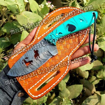Custom Handmade Damascus Steel Cowboy Skinner knife