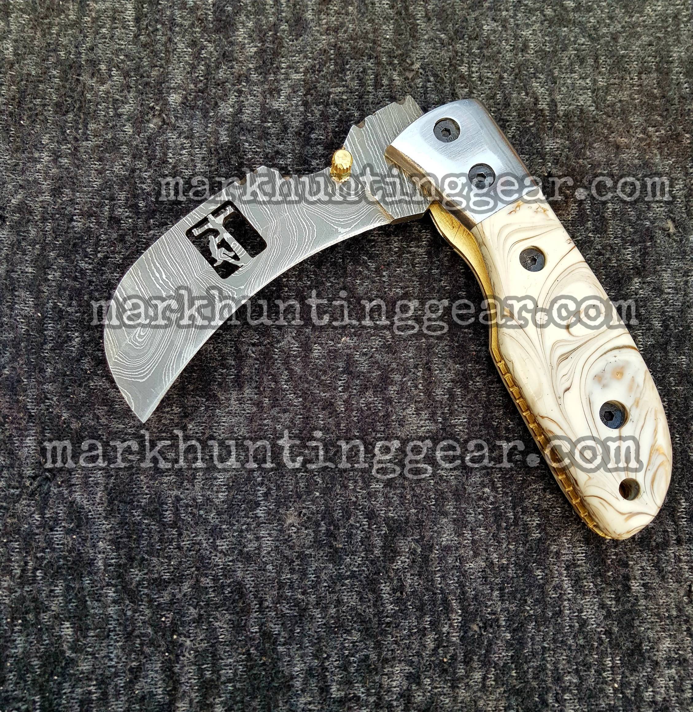 Custom Handmade Damascus Steel Hawkbill Pocket knife… | Mark Hunting Gear