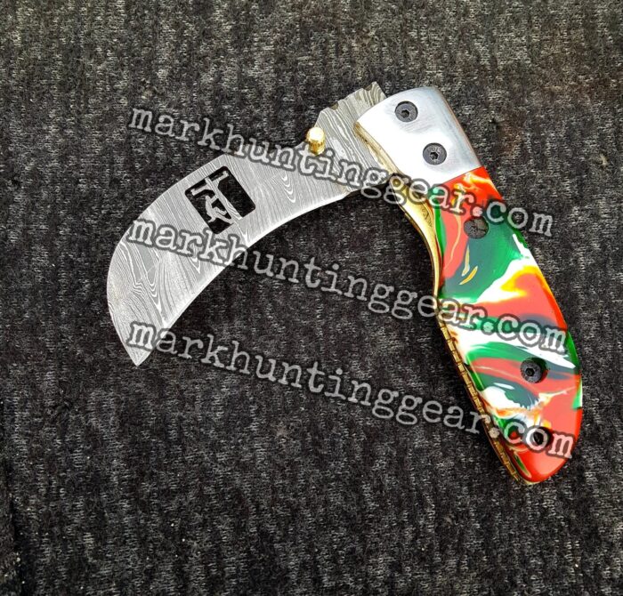 Custom Handmade Damascus Steel Hawkbill Pocket knife… - Image 1