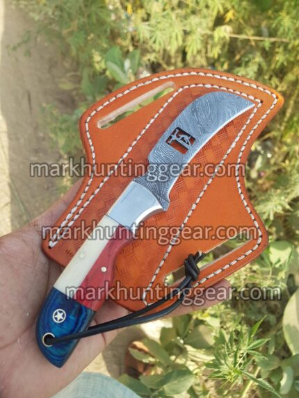 Texas Flag Handel Hawkbill Lineman Knife Made with Damascus Steel...