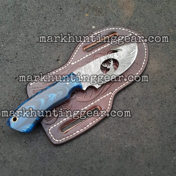Custom Handmade Damascus Steel Cowboy Gut Hook Skinner Knife. - Image 1
