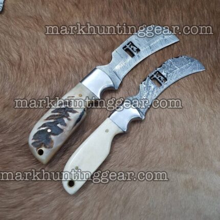 Custom Handmade Damascus Steel Hawkbill Lineman Knife Pair..