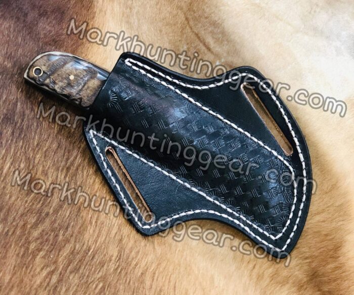 Custom Lineman Knife Made with Damascus Steel Ram Horn Handel. - Image 3
