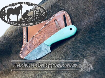 Custom Handmade Damascus Steel Cowboy Skinner Knife.