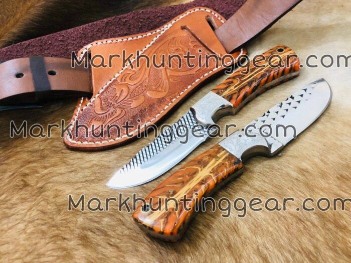 Custom Handmade Resp Steel Cowboy Skinner Knife Pair Comes With Cross Drow Leather Sheaths … - Image 2