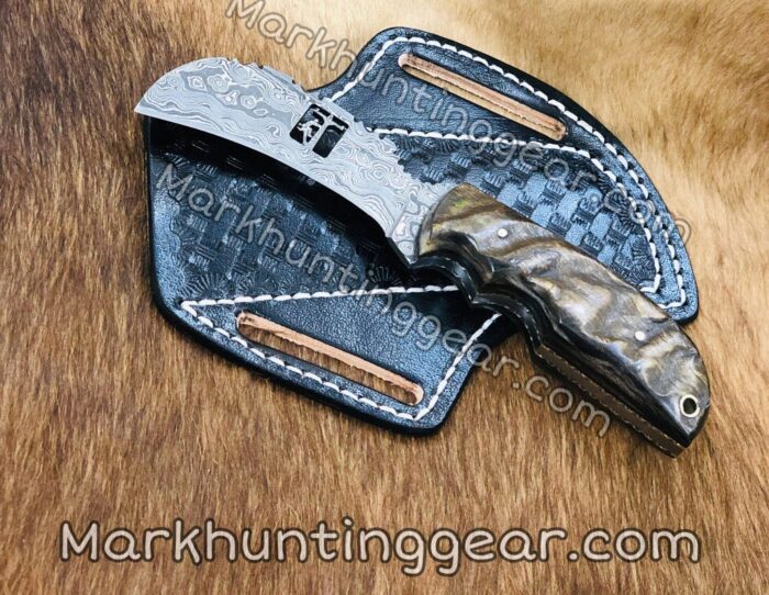 Custom Lineman Knife Made with Damascus Steel Ram Horn Handel. - Image 2