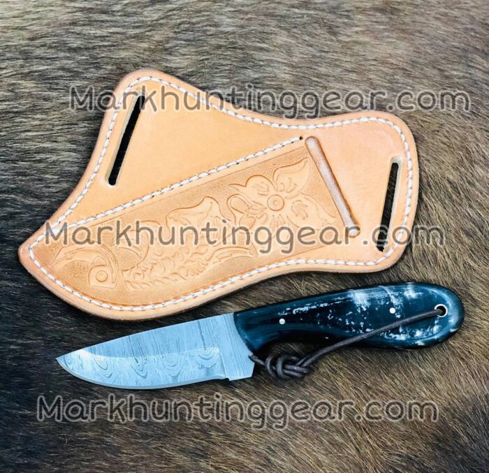 Custom Handmade Damascus Steel Cowboy Skinning Knife. - Image 1